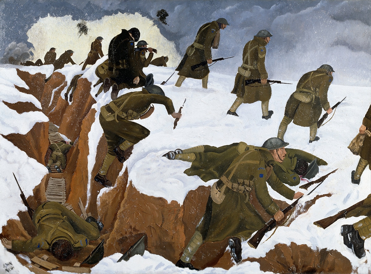 John Nash ‘Over The Top’. 1st Artists’ Rifles at Marcoing, 30th December 1917 (Public Domain)