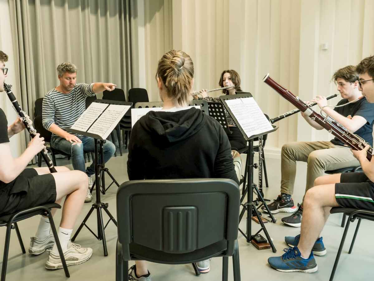 Royal Concertgebouw Orchestra clarinetist Arno Piters leads a wind rehearsal during the 2022 edition of Concertgebouworkest Young