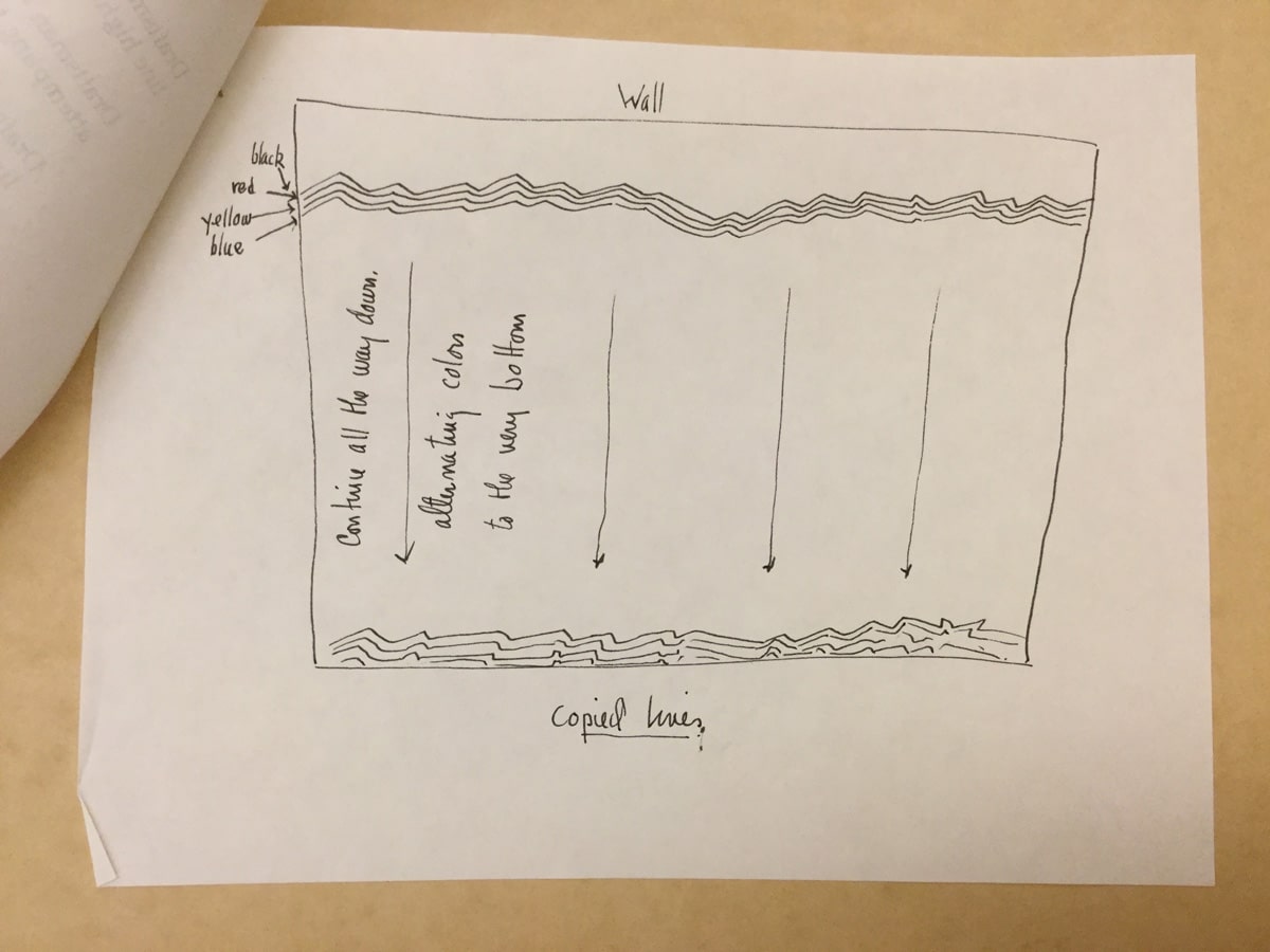An Alvin Lucier sketch of a Sol Lewitt wall drawing, from the archives of the New York Public Library • Photo Daniel Fox